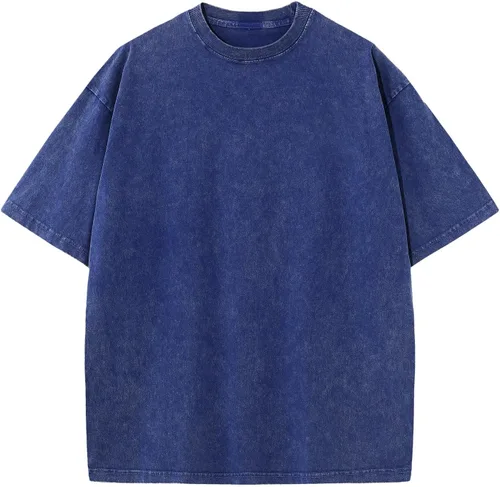 Vista 14 de Camisetas de algodón para hombre, de gran tamaño, unisex, de manga corta, casual, holgada, de lavado, unicolor, básicas A-Negro