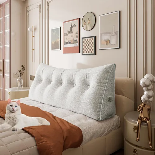 Vista 13 de Almohada de cabecero de 11 libras engrosada tamaño queen para sentarse en la cama, almohada de apoyo para la espalda para leer con bolsillo lateral
