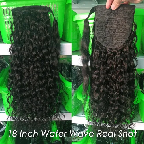 Vista 2 de Extensión de cola de caballo de cabello humano, onda de agua, pasta mágica, ondulado, natural, coleta de caballo rizada 100% real, extensiones