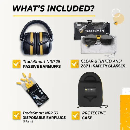 Vista 32 de TradeSmart All-in-One Shooting Ear Protection - Comfort+ NRR 28 Earmuffs, Glasses & Earplugs + Carry Case