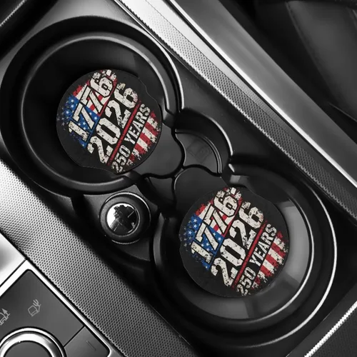 AFPANQZ 250 Years Print Car Coasters for Cup Holders Absorbent Car Accessories 2.8" Car Cup Holder for Women 2 Pack
