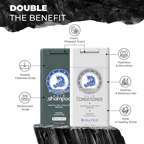 Vista 3 de Bossman Combo de champú y acondicionador para el cabello, sin parabenos y sin sulfatos (Royal Oud)