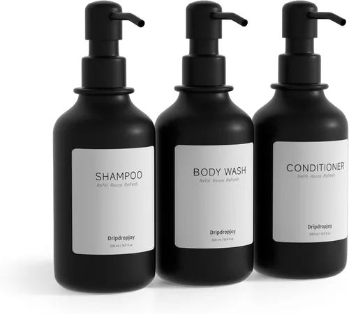 Juego de 3 dispensadores de champú y acondicionador, botellas recargables de gel corporal de 17 onzas, dispensador de jabón de ducha para Negro y