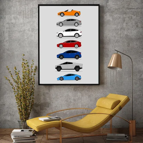 Vista 87 de Custom Car Posters Póster hecho a mano compatible con Tesla Generations e impresión de Roadster, Model S, Model X, Model 3, Model Y, Cyber Truck