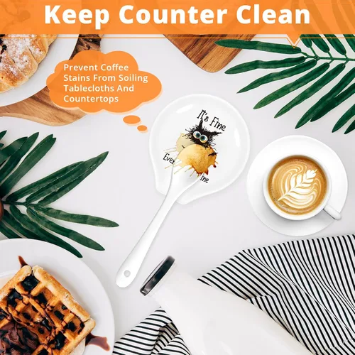 Vista 3 de Soporte para cuchara de café con texto en inglés "I'm Fine", divertido soporte para cucharas de café para amantes de los gatos, amigos, cumpleaños