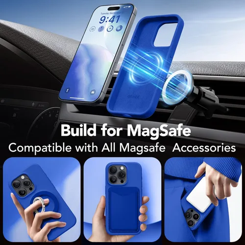 Vista 1080 de GONEZ Funda magnética para iPhone 14, compatible con Magsafe, con protector de pantalla + protector de cámara, forro de microfibra antiarañazos