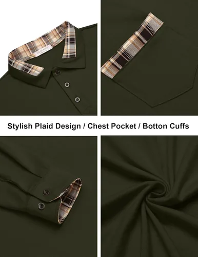 Vista 3 de Polera polo clásica Coofandy de hombre, con manga corta y cuello plisado