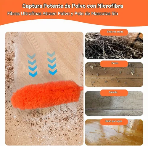 Vista 3 de Plumero extensible de microfibra con poste de extensión telescópico de 30 a 100 pulgadas, cabezal flexible y plumeros de mango largo para limpiar