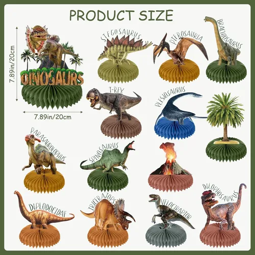 Vista 2 de Aoriher 14 piezas de centro de mesa de dinosaurio con forma de panal de abeja, decoraciones de fiesta de cumpleaños de dinosaurio, decoración
