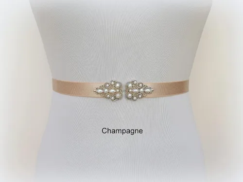 Vista 4 de Black Elastic Silver Jeweled Pearl Dress Belt, Sizes XS to 3XL