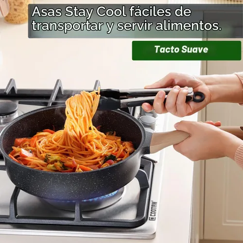 Vista 8 de Sartén antiadherente profunda con tapa, sartén con revestimiento de granito suizo de 3.5 cuartos de galón, sartén antiadherente saludable de 10