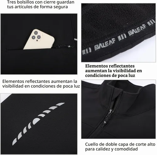 Vista 5 de baleaf Chaqueta de ciclismo para mujer, resistente al viento, térmica, para invierno, correr, clima frío, impermeable, softshell cálido 01-Negro