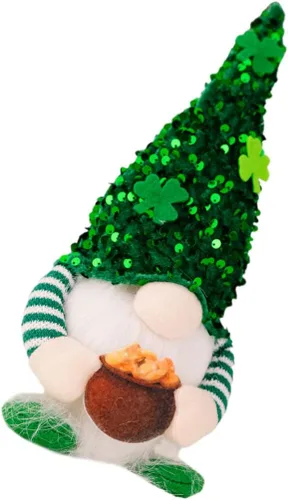 ABOOFAN Gnomo del día de San Patricio, duende irlandés, gnomo sueco con trébol de la suerte verde claro, gnomo, muñeco de gnomo, elfo con cuenco del