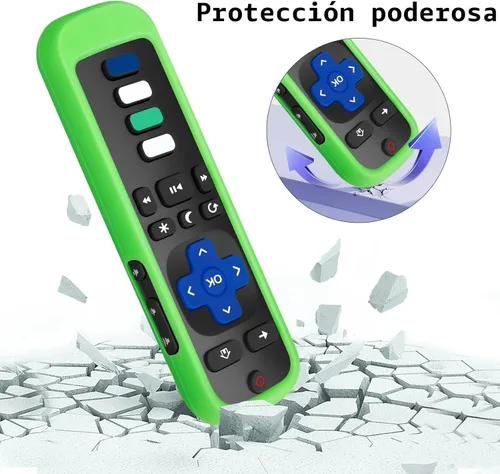 Vista 5 de Paquete de 2 fundas protectoras de control remoto para mando de TV Roku/Funda protectora de silicona - Brilla en la oscuridad (Verde/Azul)