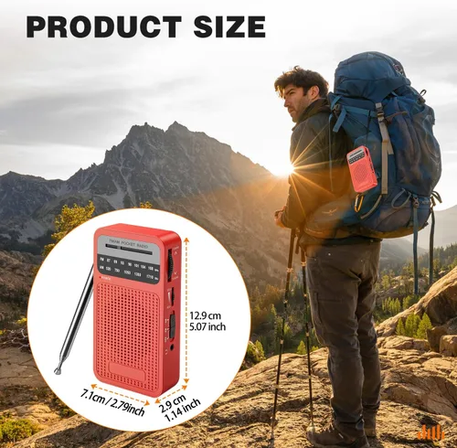 Vista 6 de Radio portátil AM FM con recepción de largo alcance, radio transistor Goodes con altavoz, funciona con batería 2AA, conector de auriculares para uso