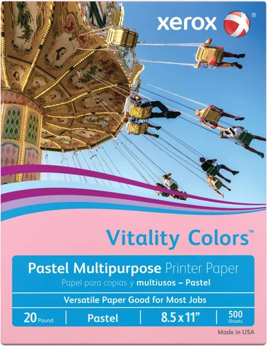 Xerox Papel de colores multiusos, 8 1/2" x 11", 20 Lb., Rosa, Resma De 500 Hojas
