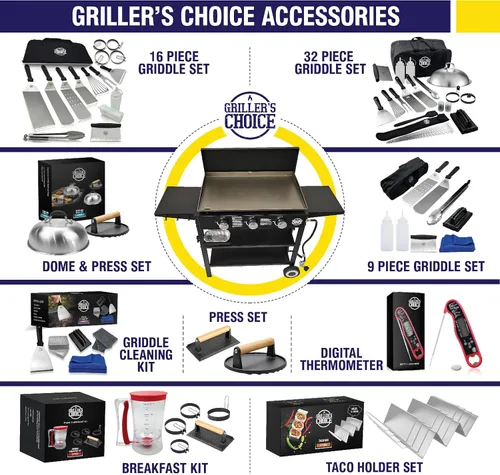 Vista 5 de Griller's Choice - Accesorios profesionales de parrilla de acero inoxidable, kit de accesorios para parrilla de parte superior plana, lavable a