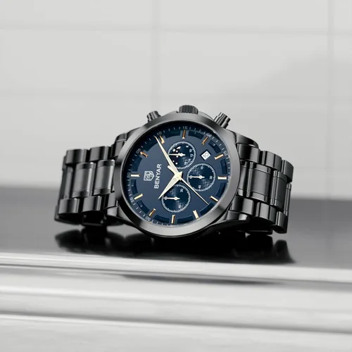 Vista 2 de BENYAR - Reloj de pulsera para hombre, resistente al agua, analógico, cronógrafo, de cuarzo, elegante, informal, con correa de acero inoxidable