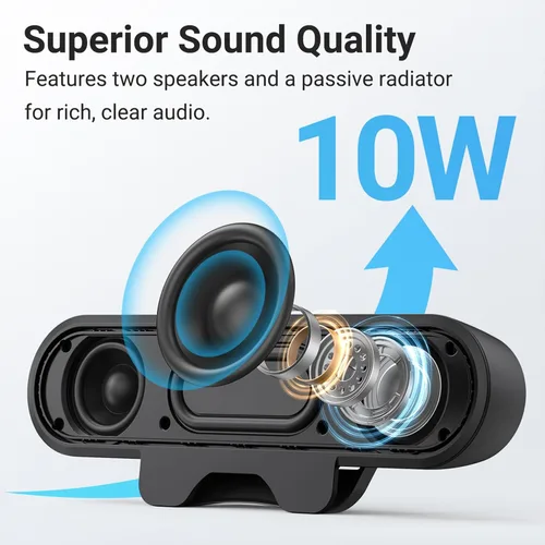 Vista 4 de INGA Altavoces de computadora para PC de escritorio, barra de altavoz de monitor USB con clip, altavoces de escritorio con cable con sonido estéreo