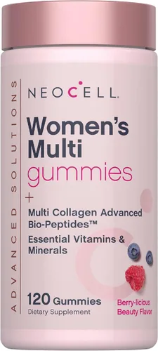 NeoCell Gomitas múltiples con colágeno para mujer | 120 gomitas | Vitaminas y minerales esenciales | Suplemento con sabor a bayas
