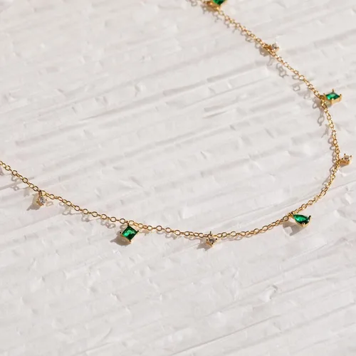 Vista 3 de Delicado collar de oro para mujer, chapado en oro con circonita cúbica gota satélite collar de cadena para mujer