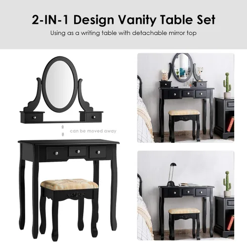 Vista 50 de CHARMAID Escritorio de tocador con espejo y luces, mesa de tocador de maquillaje con 5 cajones de almacenamiento, 3 modos de iluminación