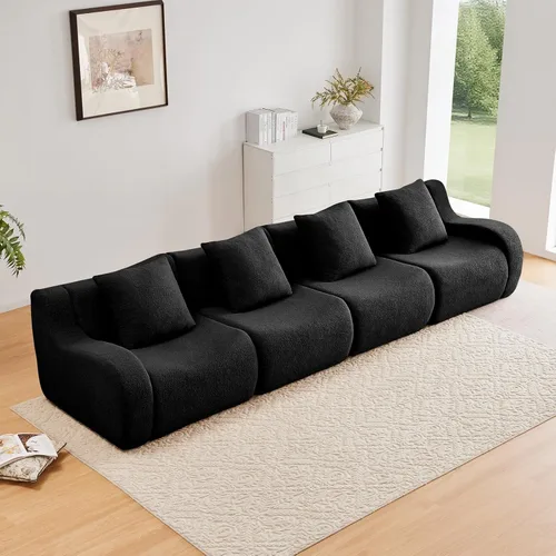 Vista 36 de Sofás de peluche sin hueso para sala de estar, juego de sofá modular negro con asiento profundo, sofá de gran tamaño, sofás para sala, cómodos sofás