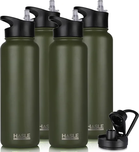 Vista 45 de HASLE OUTFITTERS Botella de agua aislada de 22 onzas, botella de agua de acero inoxidable de doble pared de boca ancha con tapa de popote y tapa