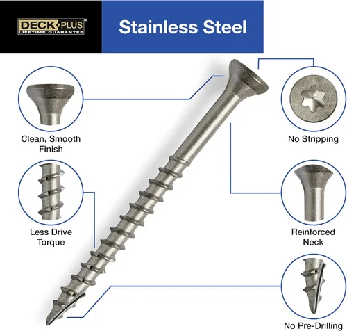 Vista 2 de Deck Plus Tornillos para valla y madera exterior con revestimiento epoxi de 2 pulgadas #8 x 2 Torx/Star Drive incluido, rosca gruesa, tornillo