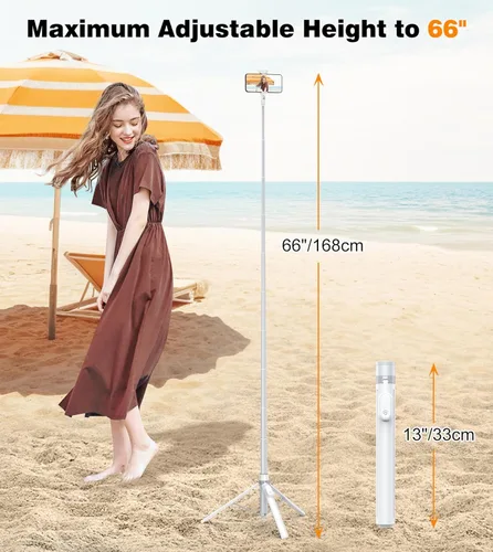 Vista 4 de TONEOF Trípode magnético para teléfono de 71 pulgadas con control remoto magnético recargable, palo selfie giratorio vertical y horizontal de 360°