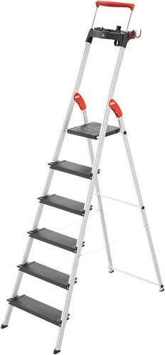 Vista 10 de Hailo L100 Topline - Escalera de aluminio de 4 escalones, carga de 330 libras, altura de 112.2 pulgadas, barra de seguridad extensible, plataforma