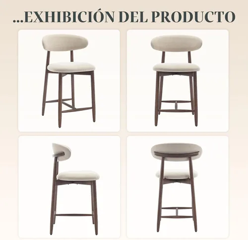Vista 6 de COLAMY Taburetes de bar con respaldo, taburetes de bar de altura de mostrador, taburetes tapizados con patas de madera para cocina, isla de comedor