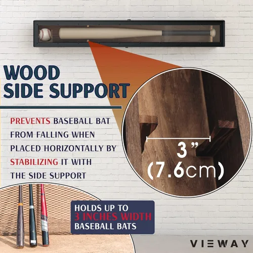 Vista 4 de MK885A - Marco de exhibición de bate de béisbol, marco de madera de montaje en pared con puerta acrílica, soporte vertical horizontal para armario
