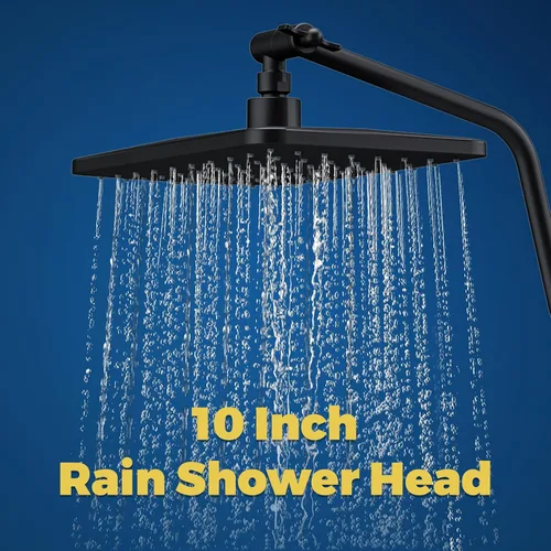 Vista 11 de Cabezal de ducha de lluvia de 10 pulgadas con rociador de mano, cabezal de ducha de mano de 7 funciones, brazo de extensión de ducha de metal