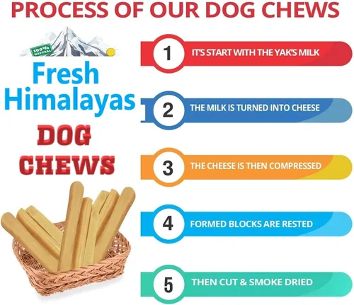 Vista 2 de Yak Cheese - Masticables para perros, 5 piezas de larga duración, orgánicos, ricos en proteínas, dorado del Himalaya, queso de yak para perros