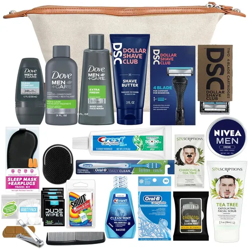 Convenience Kits International Kit de viaje Super Premium de 35 PC para hombre que incluye: productos para el cuidado del cabello de tamaño de viaje