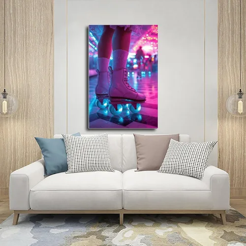 Vista 5 de ZMLIS 80s Retro Roller Disco Wall Poster – Neon Vaporwave Skating Art for Cool Home Decor Canvas Poster Wall Art Bedroom Decor Office Room Kitchen