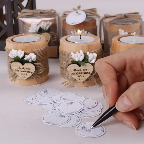 Vista 6 de HTF - Juego de 10 portavelas de madera para invitados, portavelas de boda, regalo de dama de honor, regalos de despedida de soltera, regalo
