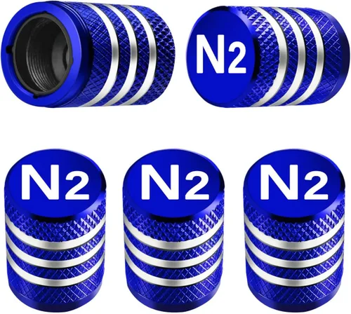 Vista 11 de Tapones para vástago de válvula de neumático, paquete de 5, tapa de aire de neumático N2, metal nitrógeno con forro de plástico, resistente a