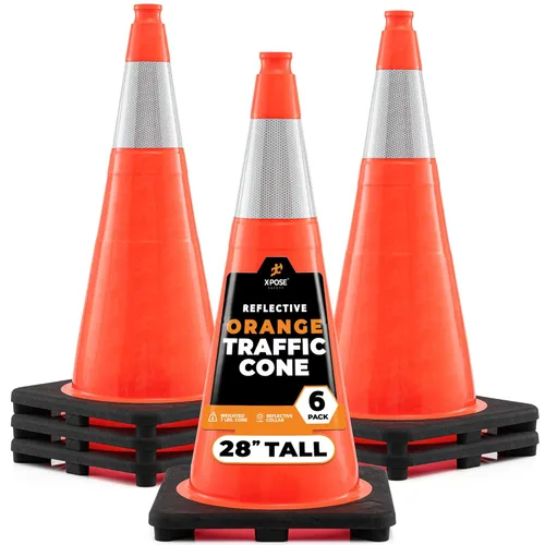 Vista 20 de Xpose Safety Conos de tráfico naranjas de 18 pulgadas, resistentes, 3 libras con collar de 6 pulgadas, 1 paquete de conos de seguridad de plástico