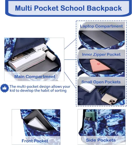 Vista 3 de Kids Backpack with Lunch Box for School, 3 in 1 Boys Girls School Bookbag Set with Pencil Case, Large Capacity Kids Backpack with Chest Strap for