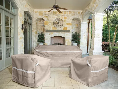 Vista 5 de Covermates Funda para silla de exterior, poliéster de alta calidad, resistente a la intemperie, dobladillo con cordón, fundas para asientos