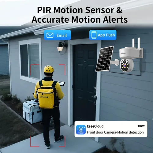 Vista 4 de ESCANU Cámaras de seguridad inalámbricas para el hogar, cámaras PTZ para exteriores con energía solar, detección de movimiento