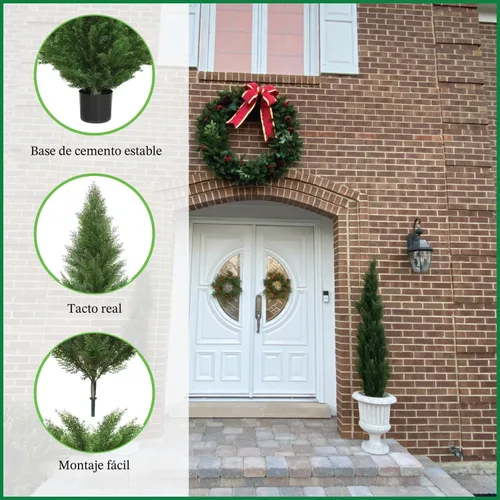 Vista 5 de Dos árboles topiarios artificiales de cedro para exteriores de 5 pies, plantas en maceta, construcción de dos piezas