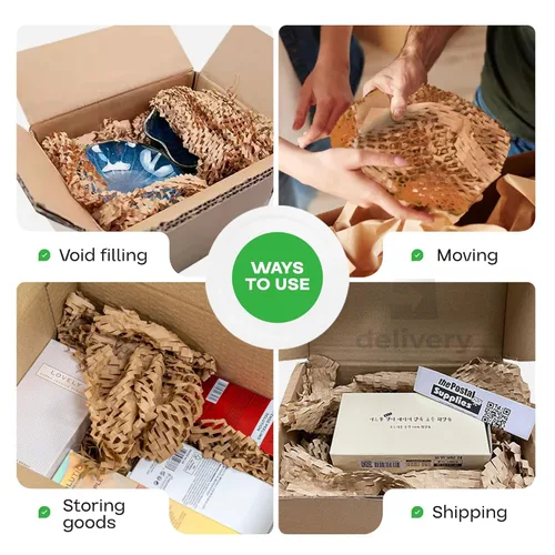 Vista 5 de IDL Packaging HexaFil Papel de embalaje de panal de abeja kraft 15" x 10080" (3048m) en caja autodispensada - Relleno de caja acolchado patentado