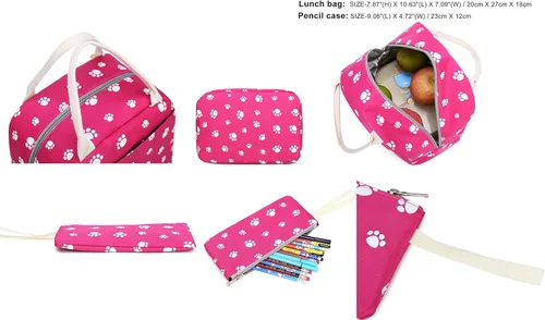 Vista 5 de JiaYou Mochila escolar con estampado de huellas de perro para adolescentes, niñas, estudiantes de escuela primaria, Negro 3Pcs, Mochilas Daypack