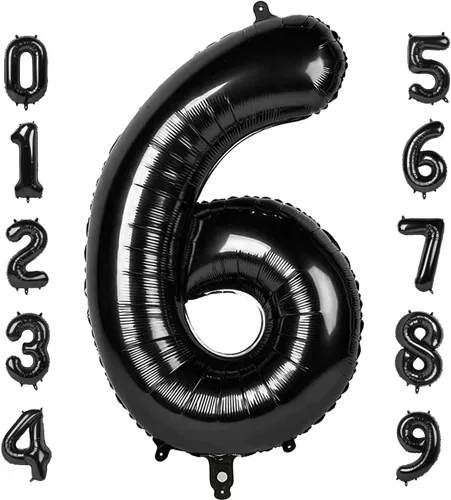 Vista 13 de Globos de números 0 de 40 pulgadas, globos negros de números para números 10, 20, 30, 40, 50, 60, 70, 80, 90, 100, globos de números 10, 20, 30, 40
