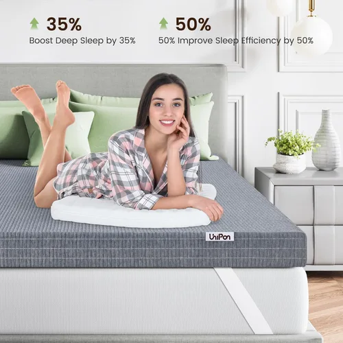 Vista 8 de Firm Mattress Topper King Size, 3 Inch Charcoal-Infused Extra Frim Memory Foam Bed Topper for Back Pain Relief and Spinal Alignment, Mattress Pad