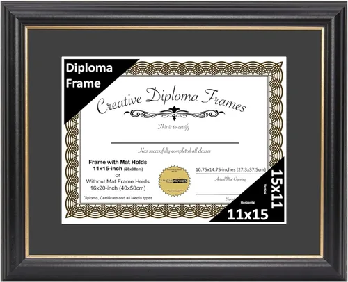 Vista 49 de Creative Picture Frames Marco de diploma Rockefeller de 6 x 8 pulgadas, color negro con borde dorado, muestra un certificado de 6 x 8 pulgadas u