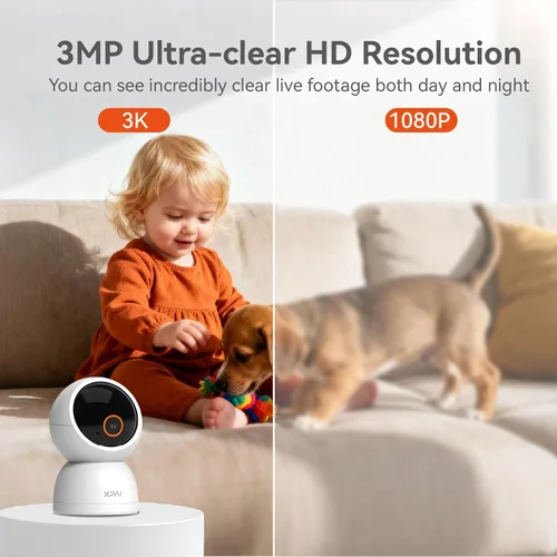 Vista 3 de Cámara interior inalámbrica, cámara interior 3K sin suscripción, cámaras de detección de movimiento de 360° para Google TV, cámaras inalámbricas 5G